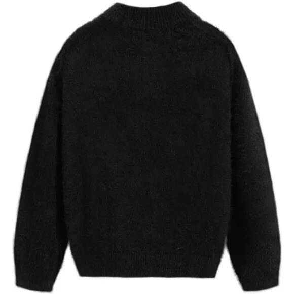 Women's Fuzzy Soft Oversized Solid Sweaters Crewneck Knit Casual Pullover